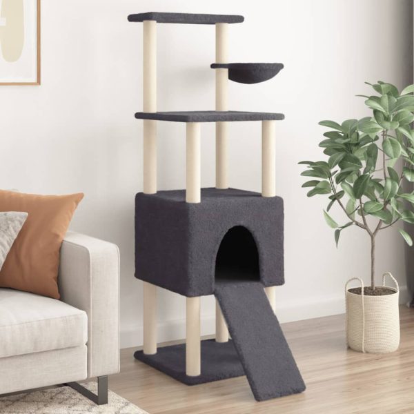 Árvore p/ gatos c/ postes arranhadores sisal 153cm cinza-escuro