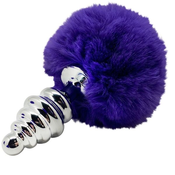 ALIVE - PLUG DE PRAZER ANAL ESPIRAL METAL FLUFFY DARK VIOLETA TAMANHO L