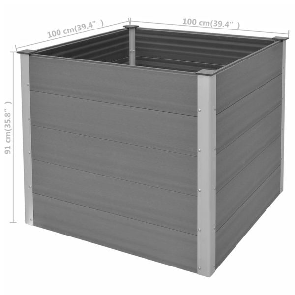 Canteiro elevado para jardim WPC 100x100x91 cm cinzento - Image 8