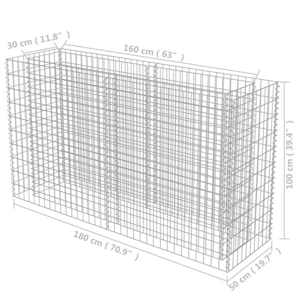 Canteiro elevado/cesto gabião 180x50x100 cm aço galvanizado - Image 8