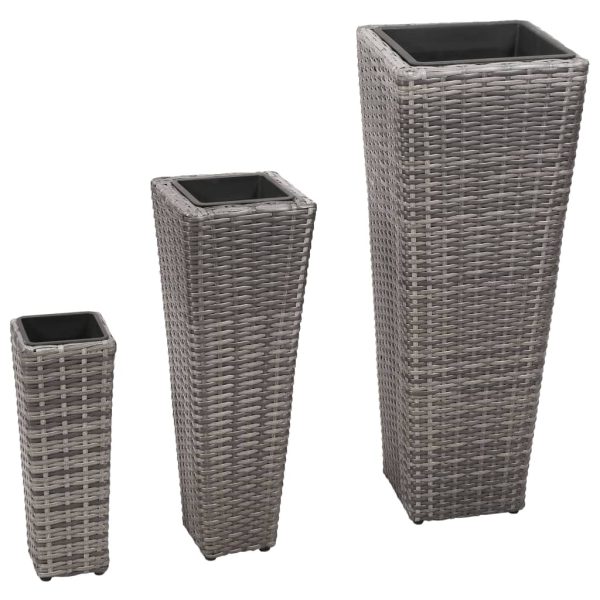 Vasos/floreiras de jardim elevados 3 pcs vime PE cinzento