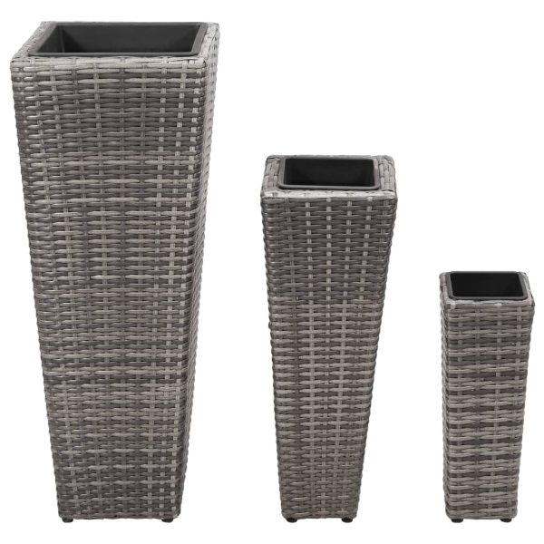 Vasos/floreiras de jardim elevados 3 pcs vime PE cinzento - Image 2