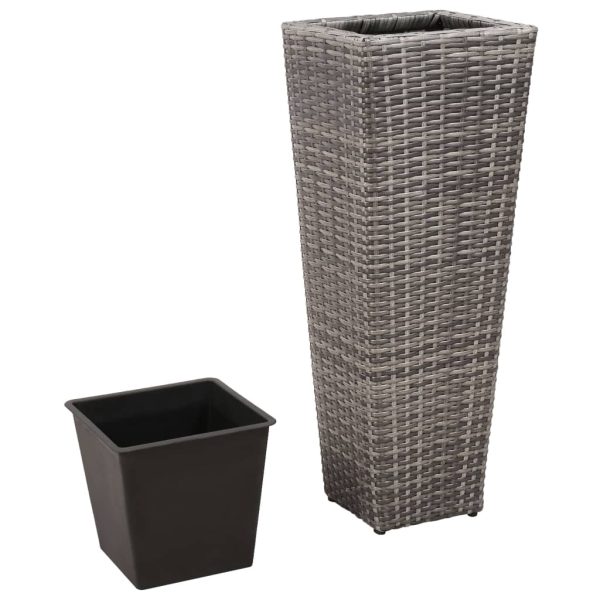 Vasos/floreiras de jardim elevados 3 pcs vime PE cinzento - Image 4