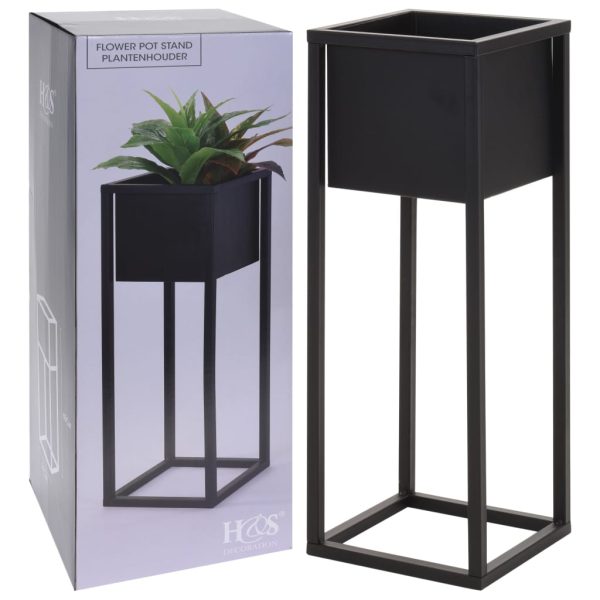 Home&Styling Floreira com suporte de metal 60 cm preto