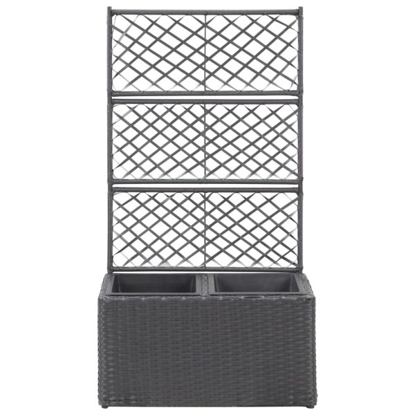Floreira com treliça e 2 vasos 58x30x107 cm vime PE preto - Image 2