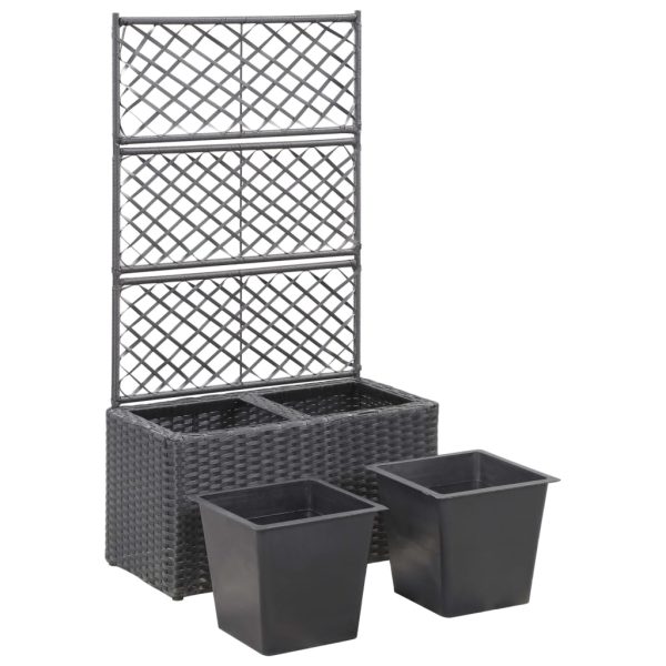 Floreira com treliça e 2 vasos 58x30x107 cm vime PE preto - Image 4