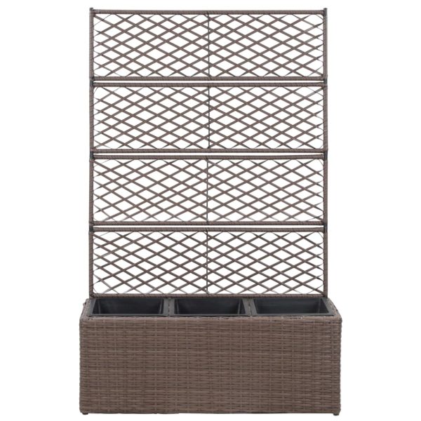 Floreira com treliça e 3 vasos 83x30x130 cm vime PE castanho - Image 2