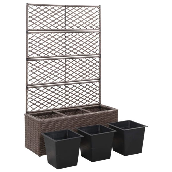 Floreira com treliça e 3 vasos 83x30x130 cm vime PE castanho - Image 4