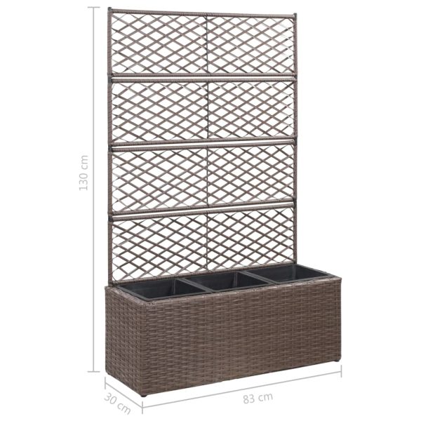 Floreira com treliça e 3 vasos 83x30x130 cm vime PE castanho - Image 7