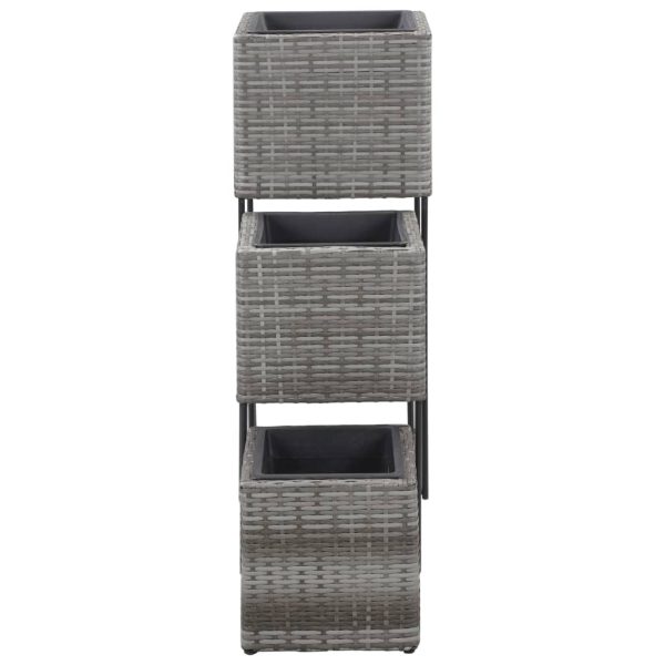 Vasos para jardim elevados 3 pcs vime PE cinzento - Image 3