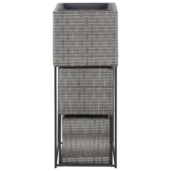 Vasos para jardim elevados 3 pcs vime PE cinzento - Image 4