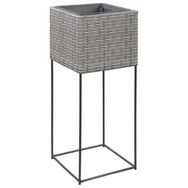 Vasos para jardim elevados 3 pcs vime PE cinzento - Image 5
