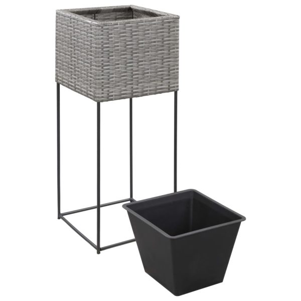 Vasos para jardim elevados 3 pcs vime PE cinzento - Image 6