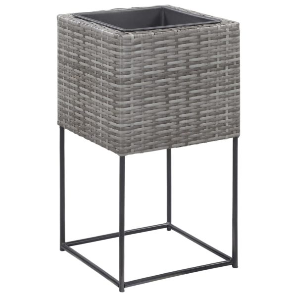 Vasos para jardim elevados 3 pcs vime PE cinzento - Image 7