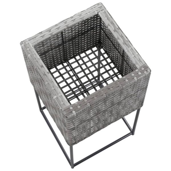 Vasos para jardim elevados 3 pcs vime PE cinzento - Image 8