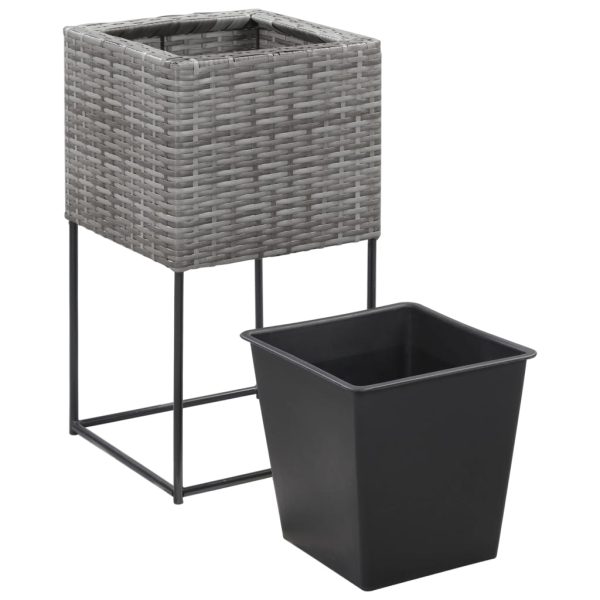 Vasos para jardim elevados 3 pcs vime PE cinzento - Image 9
