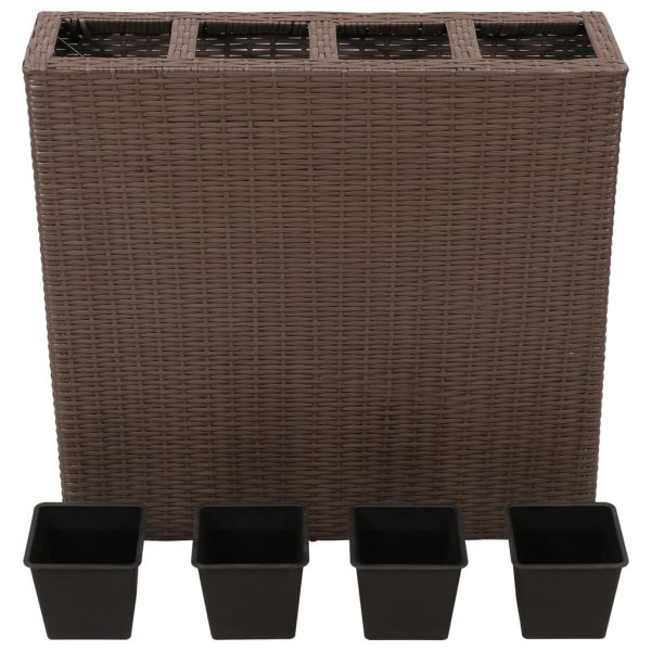 Floreira de jardim com 4 vasos 2 pcs vime PE castanho - Image 4
