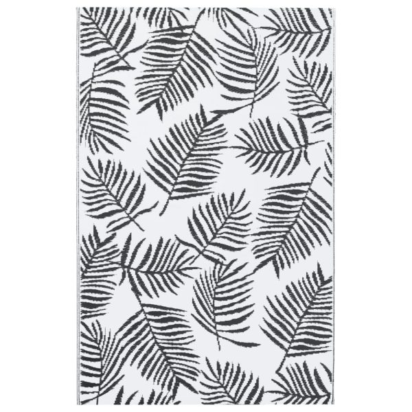 Tapete de exterior 120x180 cm PP branco e preto - Image 2