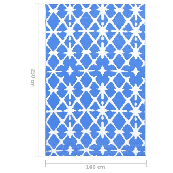 Tapete de exterior 160x230 cm PP azul e branco - Image 7