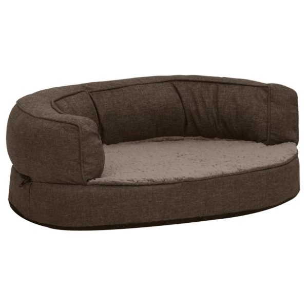 Cama para cães ergonómica 60x42cm aspeto linho pelúcia castanho - Image 2