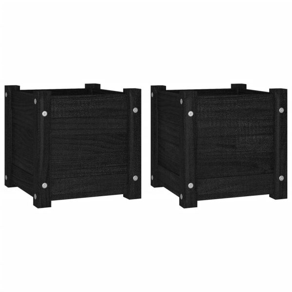 Vasos/floreiras de jardim 2 pcs 31x31x31 cm pinho maciço preto - Image 2