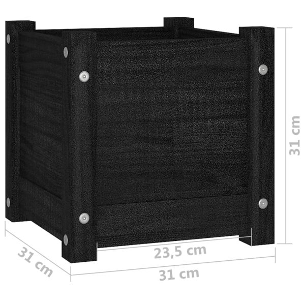 Vasos/floreiras de jardim 2 pcs 31x31x31 cm pinho maciço preto - Image 9