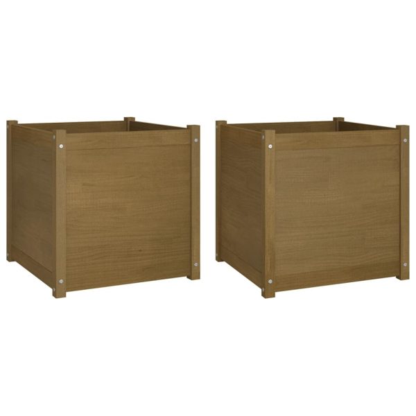 Vaso/floreira jardim 2 pcs 60x60x60cm pinho maciço castanho mel - Image 2