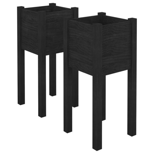 Vasos/floreiras de jardim 2 pcs 31x31x70 cm pinho maciço preto - Image 2