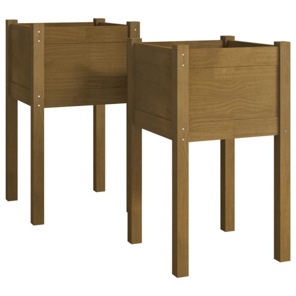 Vasos/floreiras jardim 2pcs 40x40x70cm pinho maciço cast. mel - Image 2