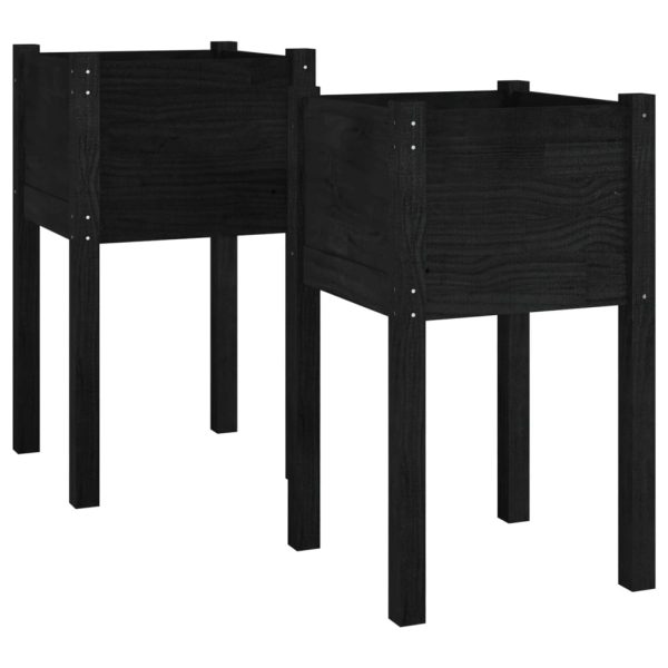 Vasos/floreiras de jardim 2 pcs 40x40x70 cm pinho maciço preto - Image 2