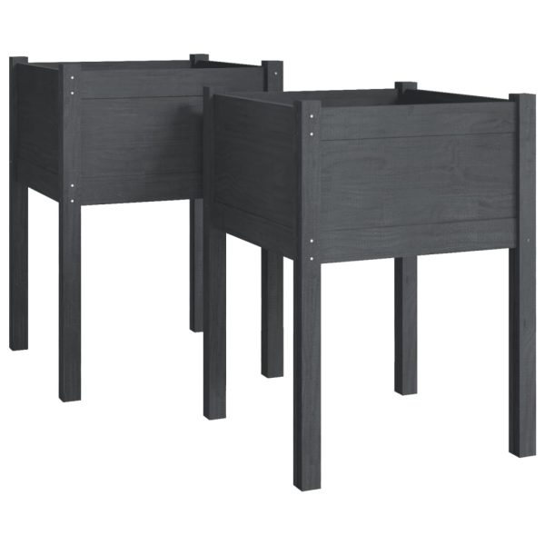 Vaso/floreira de jardim 2 pcs 50x50x70 cm pinho maciço cinzento - Image 2