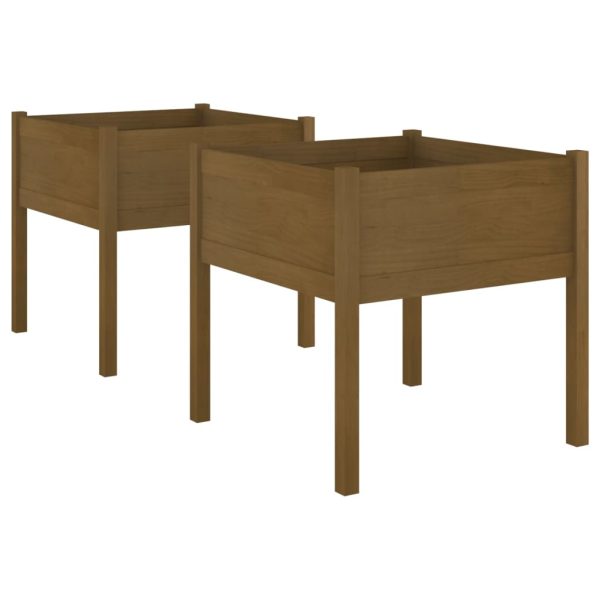 Vaso/floreira jardim 2 pcs 70x70x70cm pinho maciço castanho mel - Image 2
