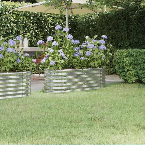 Vaso/floreira de jardim aço revestido a pó 114x40x36cm prateado