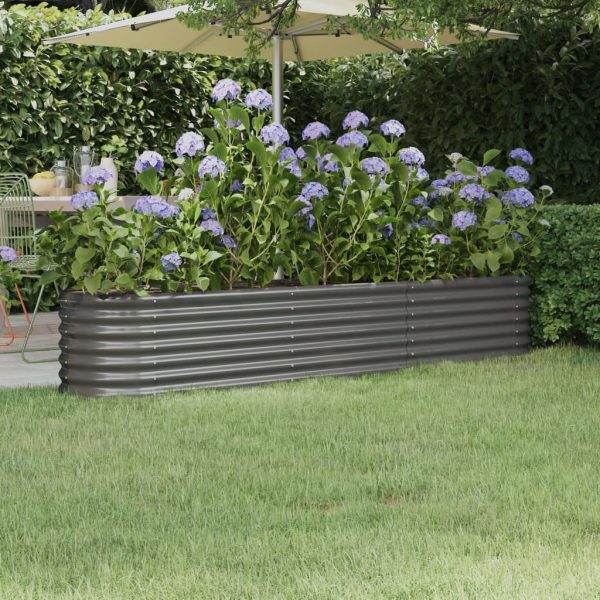 Vaso/floreira de jardim aço revestido a pó 224x40x36 cm cinza
