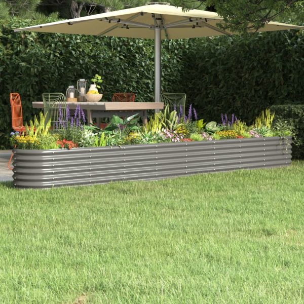 Vaso/floreira de jardim aço revestido a pó 332x40x36 cm cinza