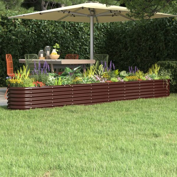 Vaso/floreira de jardim aço revestido a pó 332x40x36cm castanho