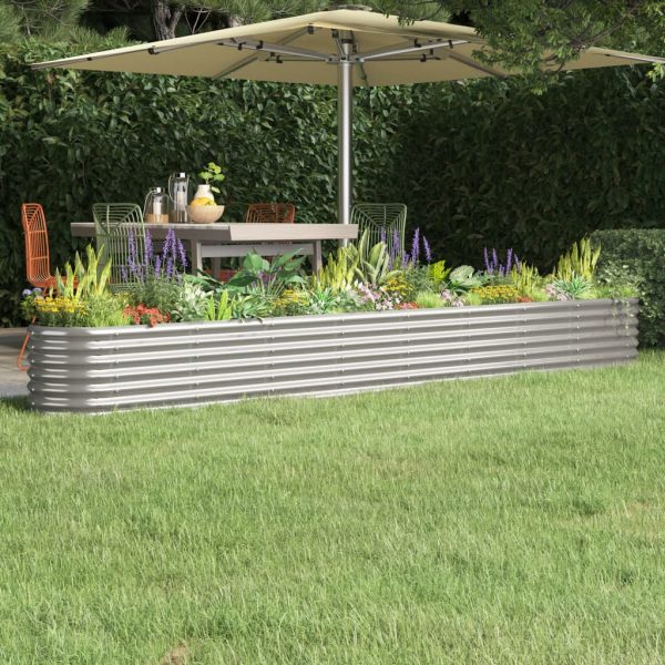 Vaso/floreira de jardim aço revestido a pó 332x40x36cm prateado