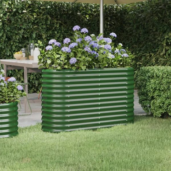 Vaso/floreira de jardim aço revestido a pó 114x40x68 cm verde