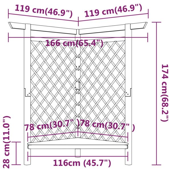 Pérgola de canto com banco 166x81x174 cm pinho impregnado - Image 6