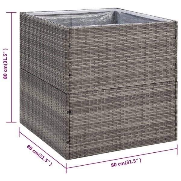 Vaso/floreira de jardim 80x80x80 cm vime PE cinzento - Image 6