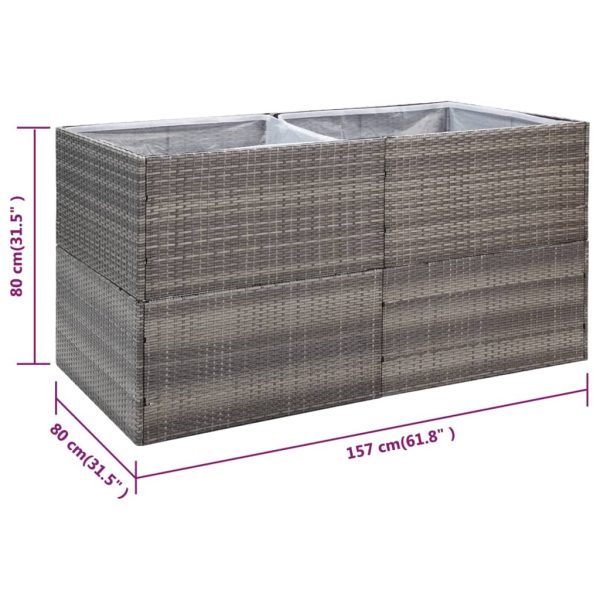 Vaso/floreira de jardim 157x80x80 cm vime PE cinzento - Image 7