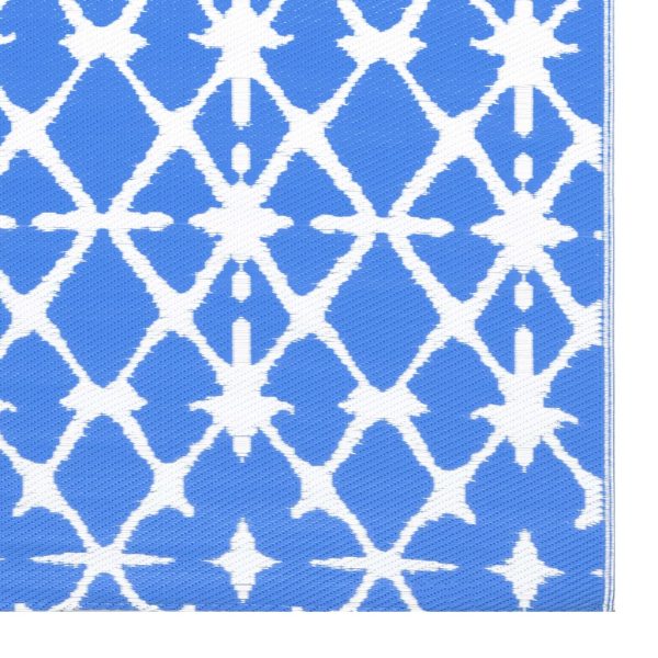 Tapete de exterior 80x150 cm PP azul e branco - Image 4