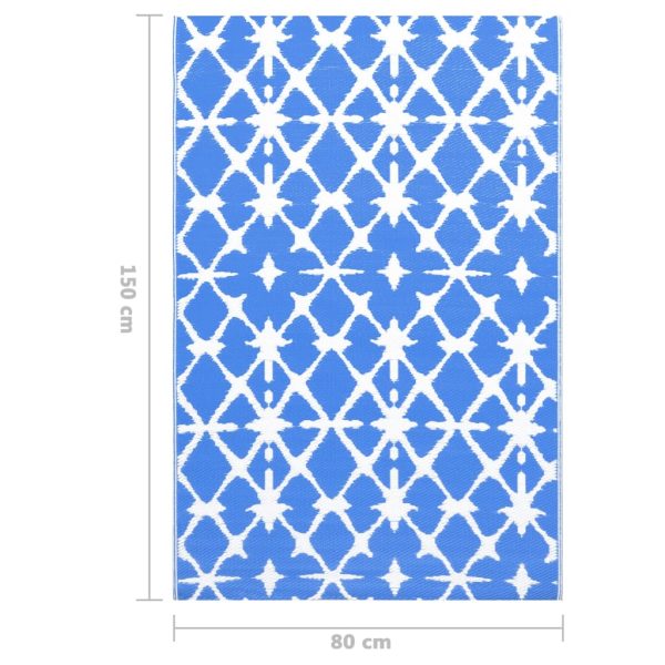 Tapete de exterior 80x150 cm PP azul e branco - Image 6