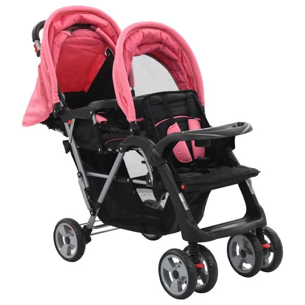 Carrinho de bebé para gémeos aço cor-de-rosa e preto - Image 2