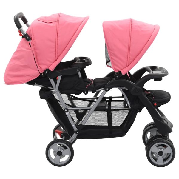 Carrinho de bebé para gémeos aço cor-de-rosa e preto - Image 3