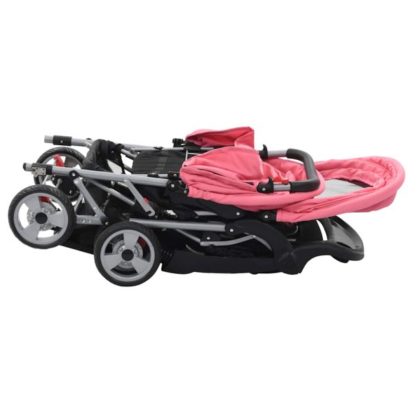 Carrinho de bebé para gémeos aço cor-de-rosa e preto - Image 4