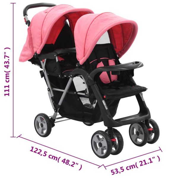 Carrinho de bebé para gémeos aço cor-de-rosa e preto - Image 10