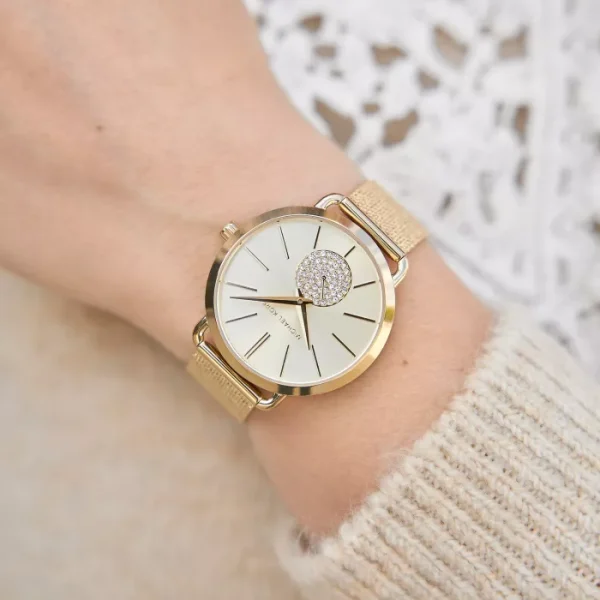 Bracelete de malha milanesa dourada do Portia MK3844 com fecho ajustável