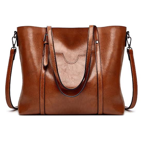 Women's Oil Wax Leather Tote Bag with Crossbody Strap - Brown