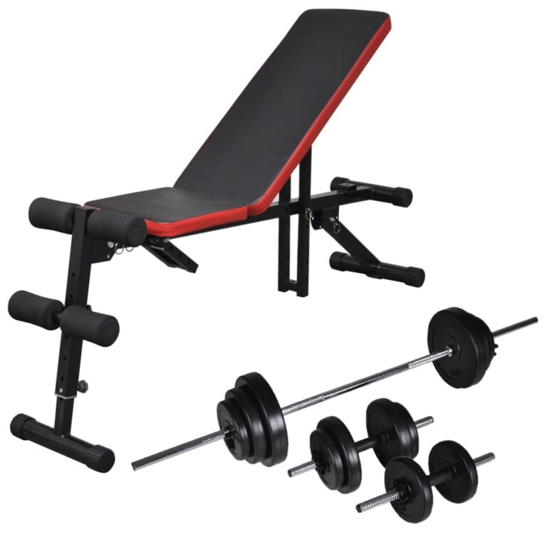 Banco musculação ajustável + conjunto barras e halteres 30,5 kg